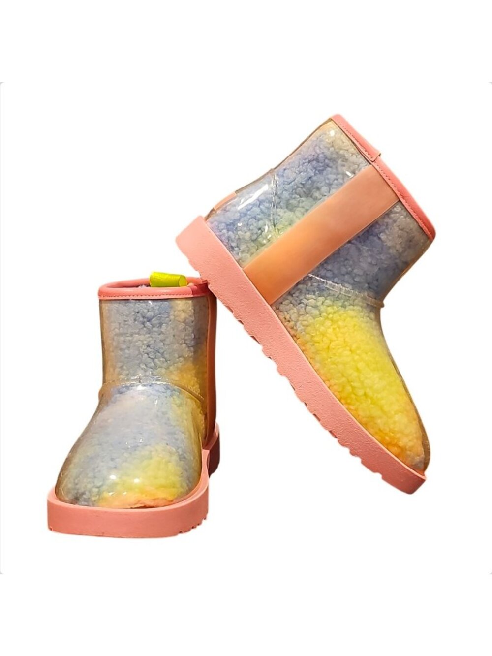 Colorful Gradient Shearling-Lined Waterproof Boots With Transparent Outer Shell